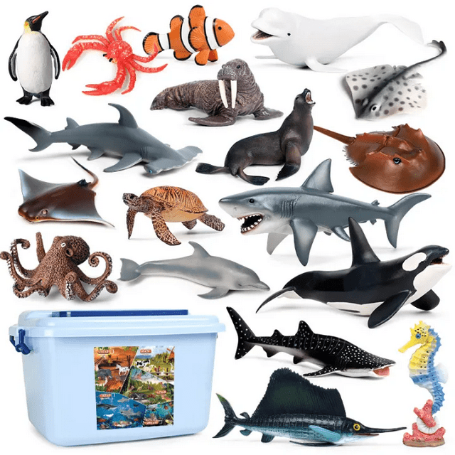 YoYFUN Sea Ocean Animal, 26PCS Figure Sea Creatures Model Toys Sets, Baby Bath Toys and Realistic Plastic Pool Party Toys, for Kids with Turtle Octopus Shark