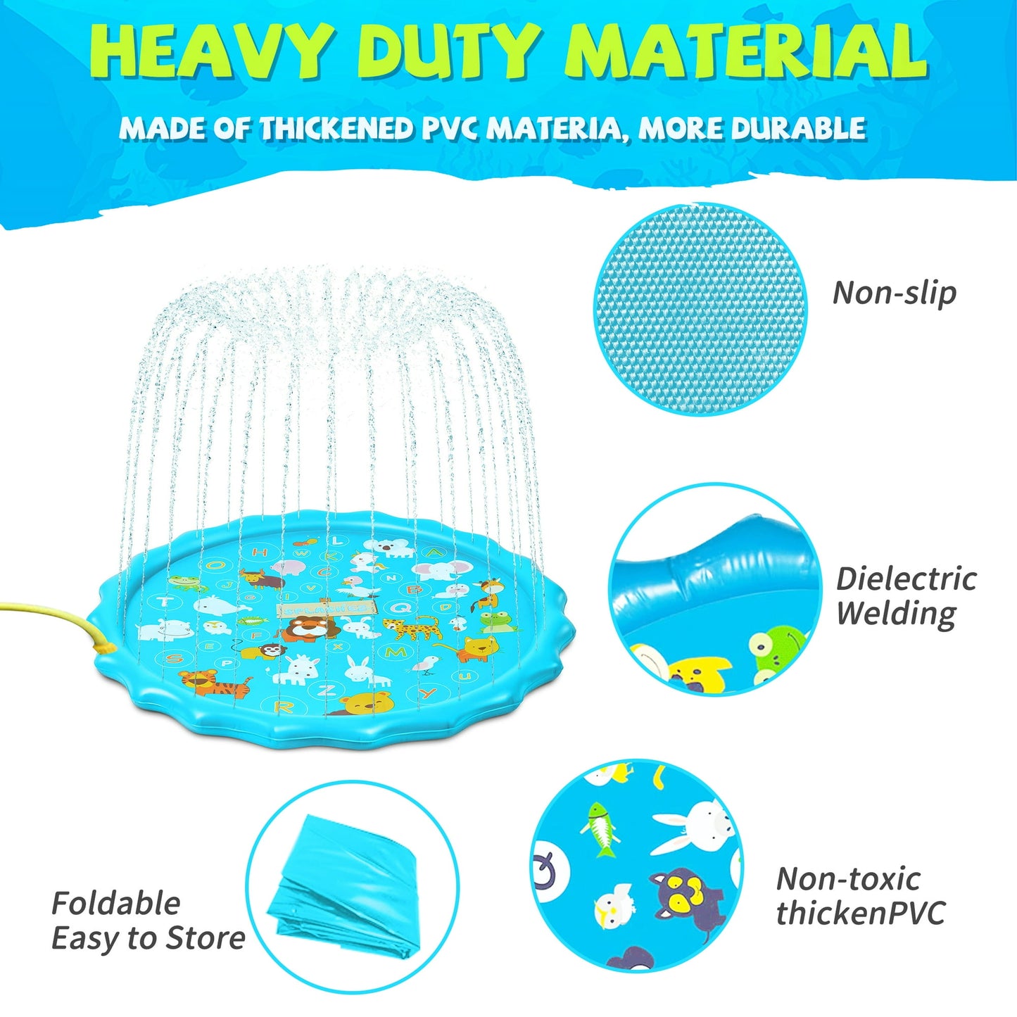 68-Inch Splash Pad for Kids & Pets, Non-Slip Outdoor Sprinkler Play Mat, Summer Water Toy for Toddlers & Dogs, Backyard Lawn Sprinkler
