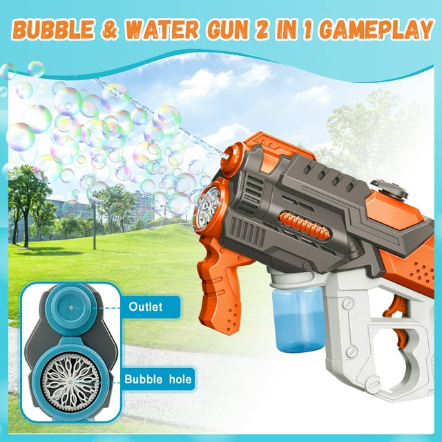 Upgraded 2 in 1 Water Gun & Bubble Guns for Kids, Electric Bubble Maker & Water Squirt Toys with 550ml Water Tank for Toddlers Gift,  Outdoor Toys for Kids Ages 4-8-12,  Orange