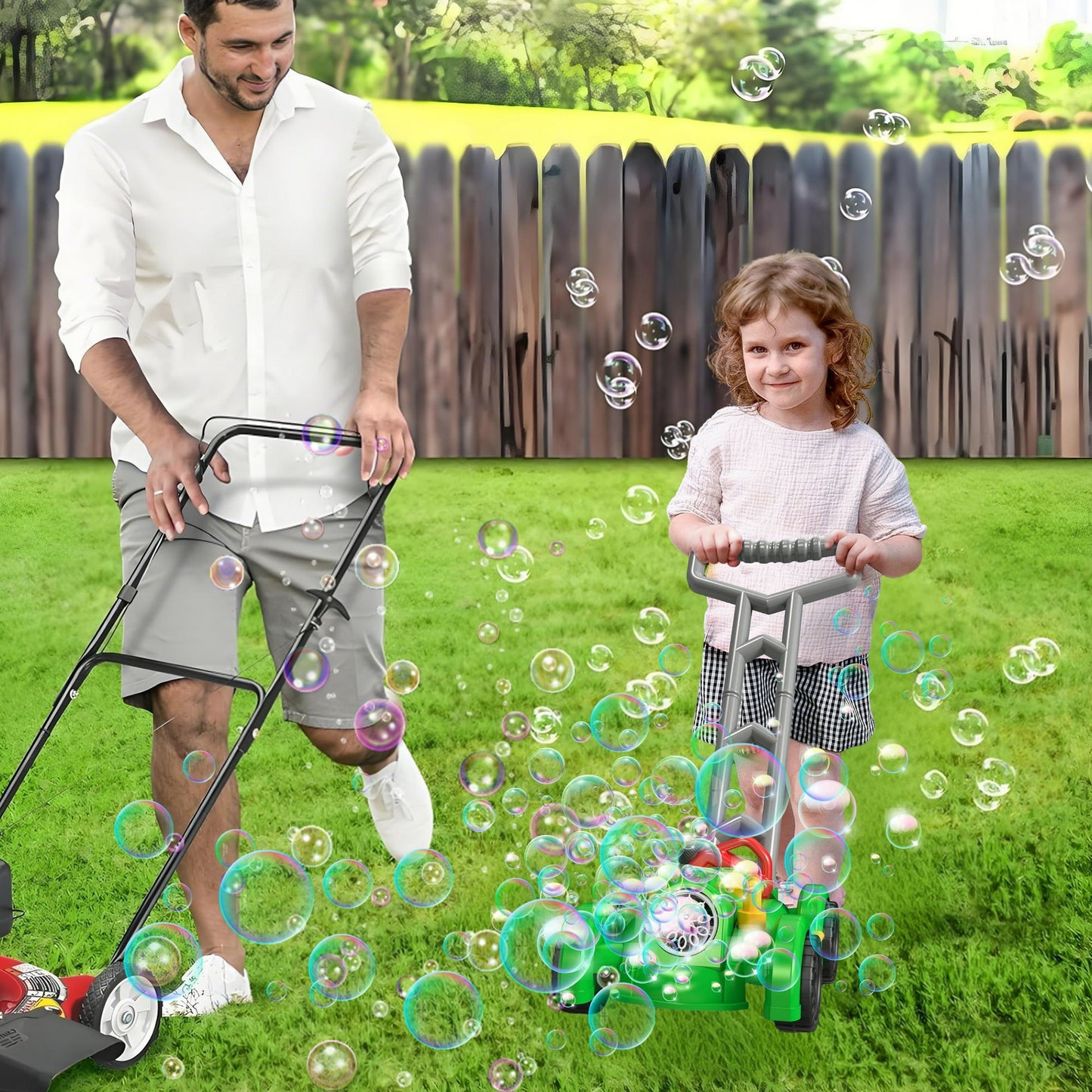 Bubble Lawn Mower, Bubble Machine Toys for toddlers age 1-3, Summer Outdoor Push Backyard Toys Party Favors,Birthday Gift for Preschool Boy or Girl-Green