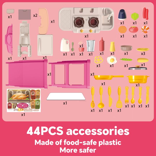 Play Kitchen,Kids Kitchen Playset with Real Sounds & Lights,Pretend Play Food Toys,Play Sink,Cooking Stove with Steam,Toddler Kitchen Toy Gift for Boys and Grlis(44PCS )