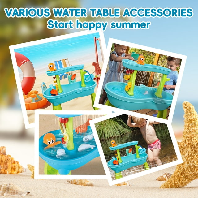 YoYfun Splash Pond Toddler Water Table, Outdoor Kids Water Sensory Table, 8Pcs Water Toy Accessories