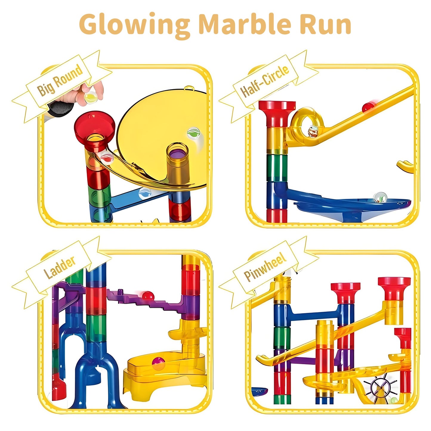 YoYFUN Marble Run Toy Set - Construction Building Blocks Toys , Glow in The Dark, STEM Educational Toys for Boys and Girls Aged 4 and Up