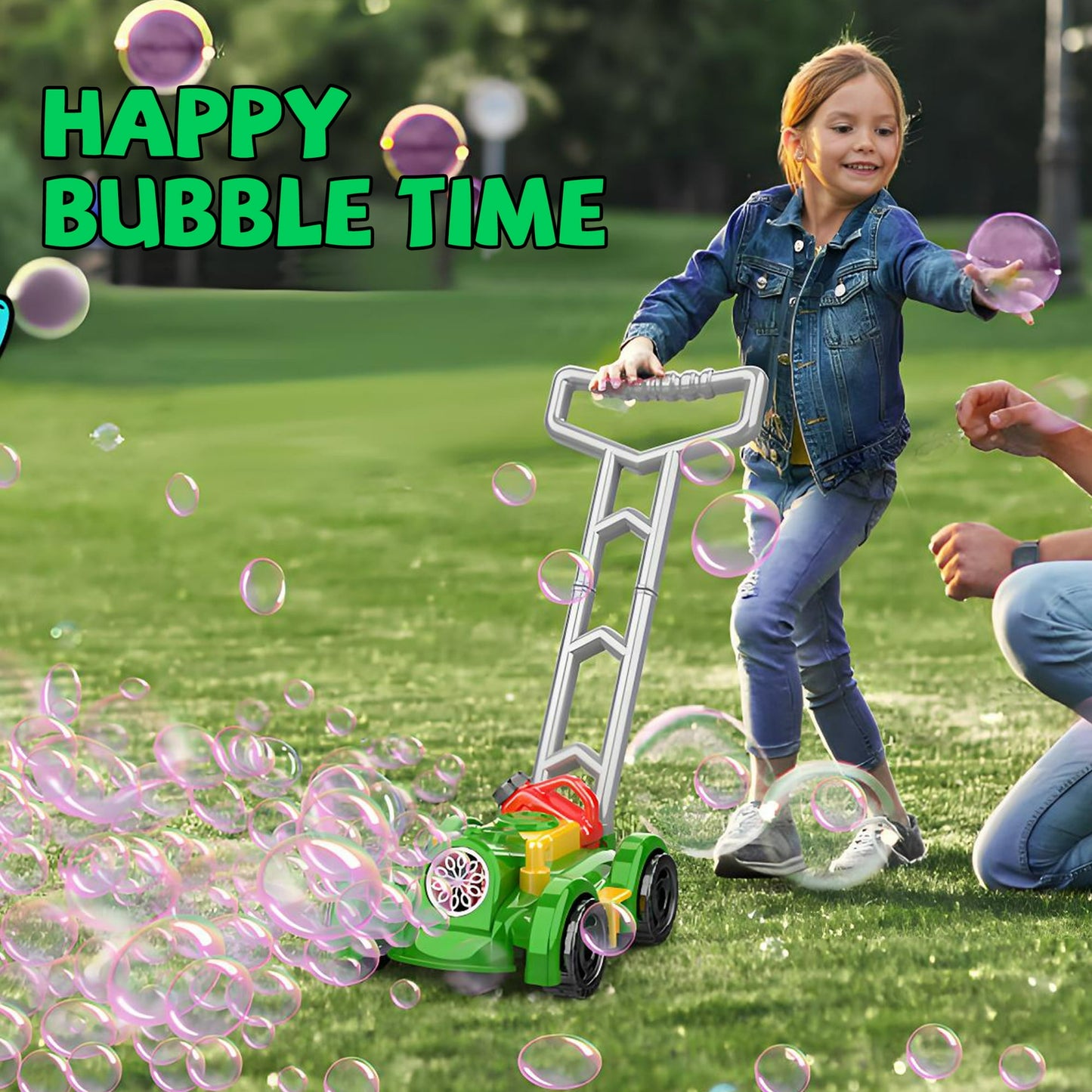 Bubble Lawn Mower, Bubble Machine Toys for toddlers age 1-3, Summer Outdoor Push Backyard Toys Party Favors,Birthday Gift for Preschool Boy or Girl-Green