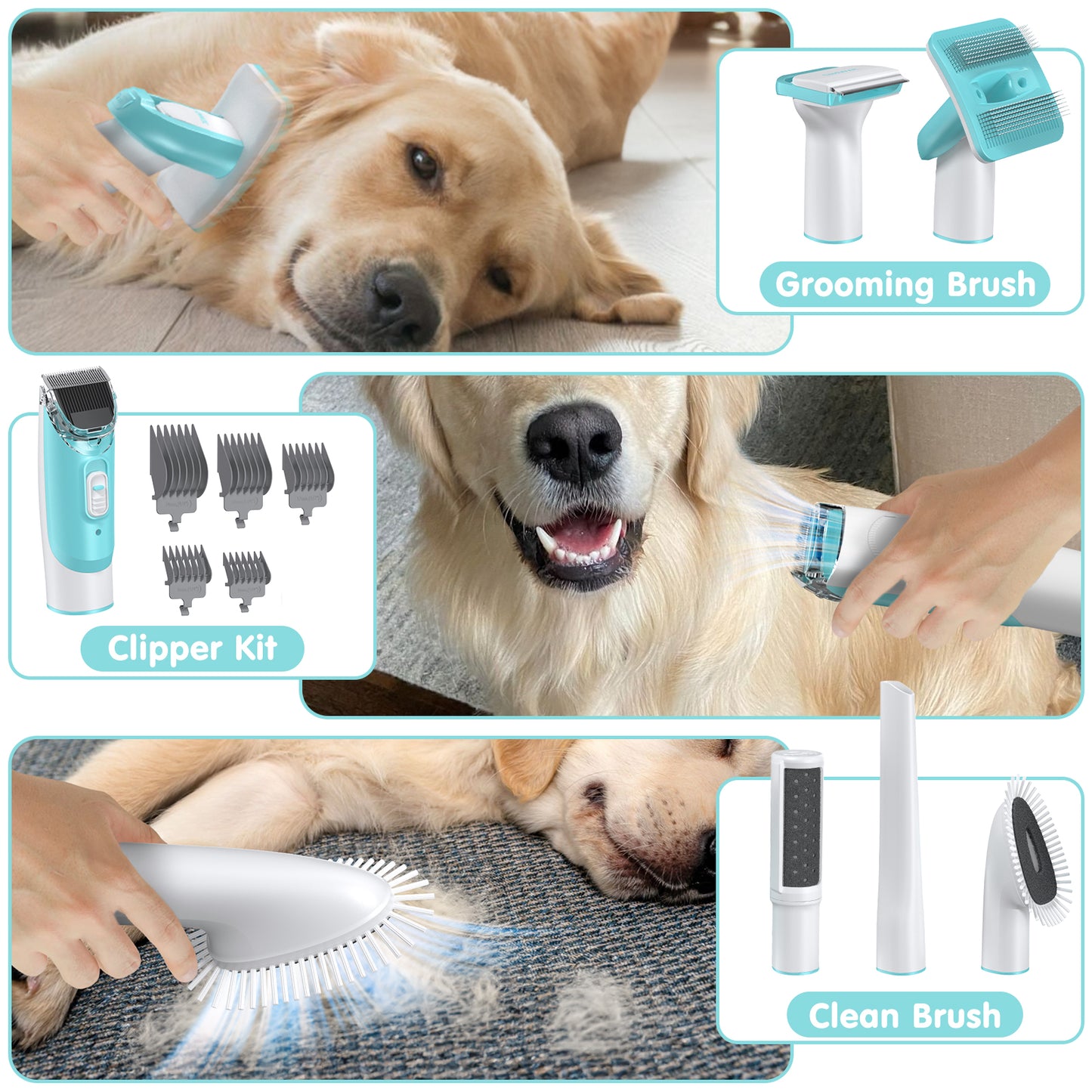 Dog Grooming Kit Vacuum, 6 in 1 Pet Grooming Vacuum, 11KPA Dog Clippers for Grooming, Dog Vacuum for Shedding Grooming, Suction 99% Dog Hair, Low Noise Pet Vacuum Grooming Kit for Dog Cat